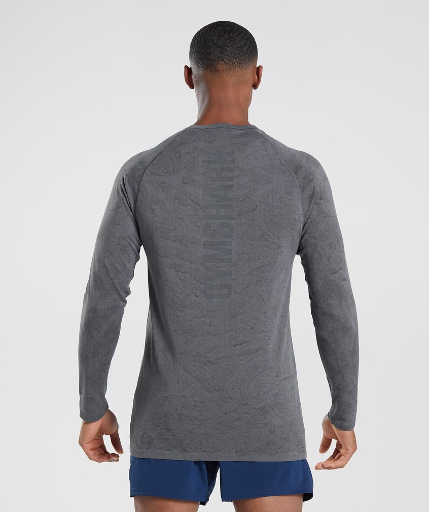 Grey / Black Men's Gymshark Geo Seamless Long Sleeve T-Shirts | USA-29387