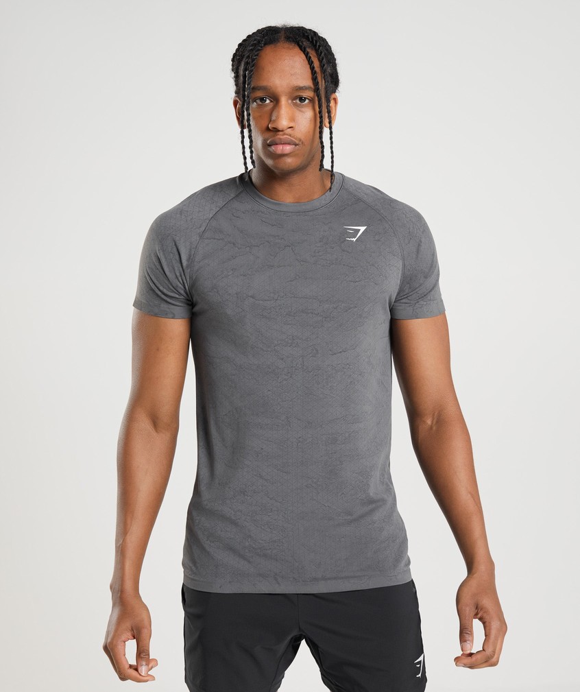 Grey / Black Men's Gymshark Geo Seamless T-Shirts | USA-30981