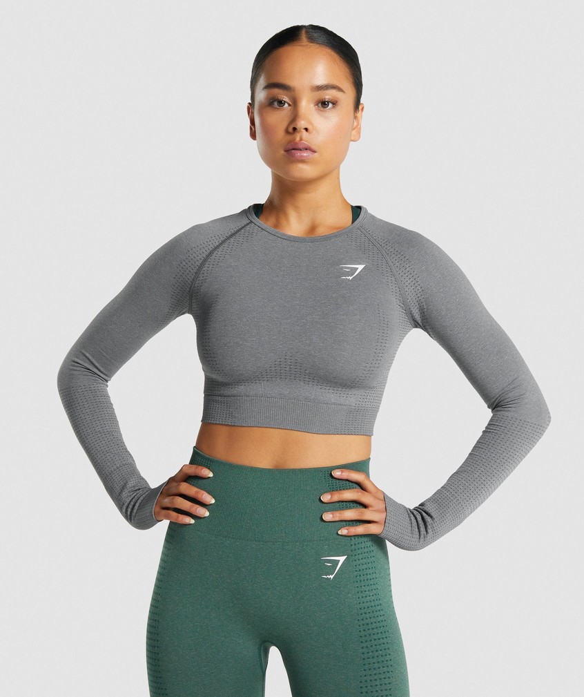 Grey Women's Gymshark Vital Seamless 2.0 Long Sleeve Crop Top T-Shirts | USA-17320