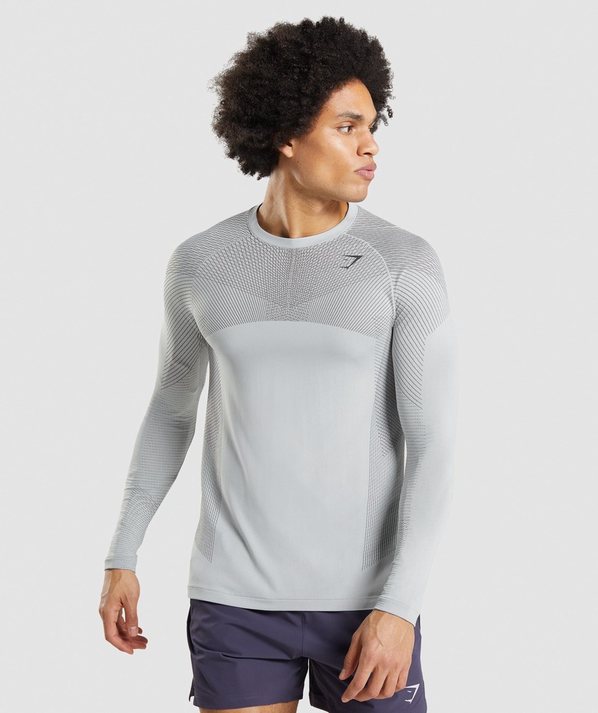 Light Grey / Black Grey Men's Gymshark Apex Seamless Long Sleeve T-Shirts | USA-95417