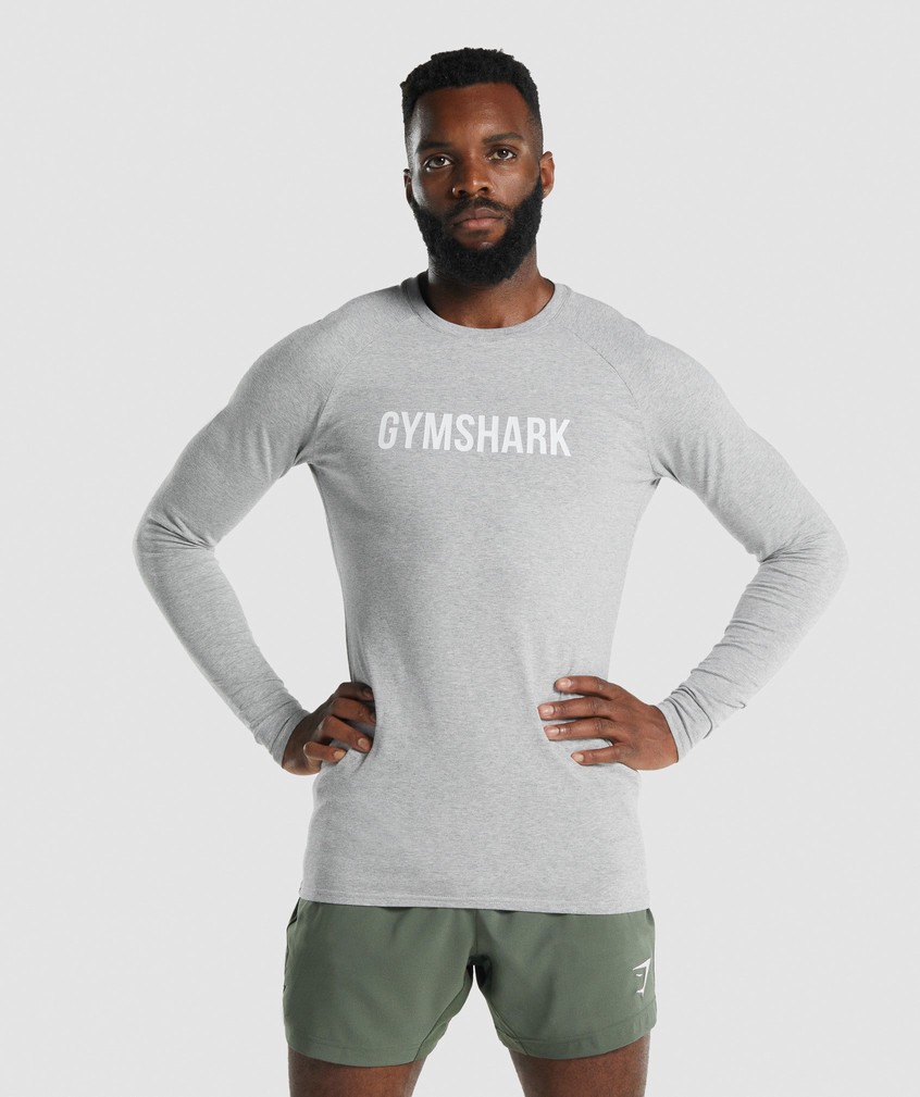 Light Grey Men's Gymshark Apollo Long Sleeve T-Shirts | USA-20836