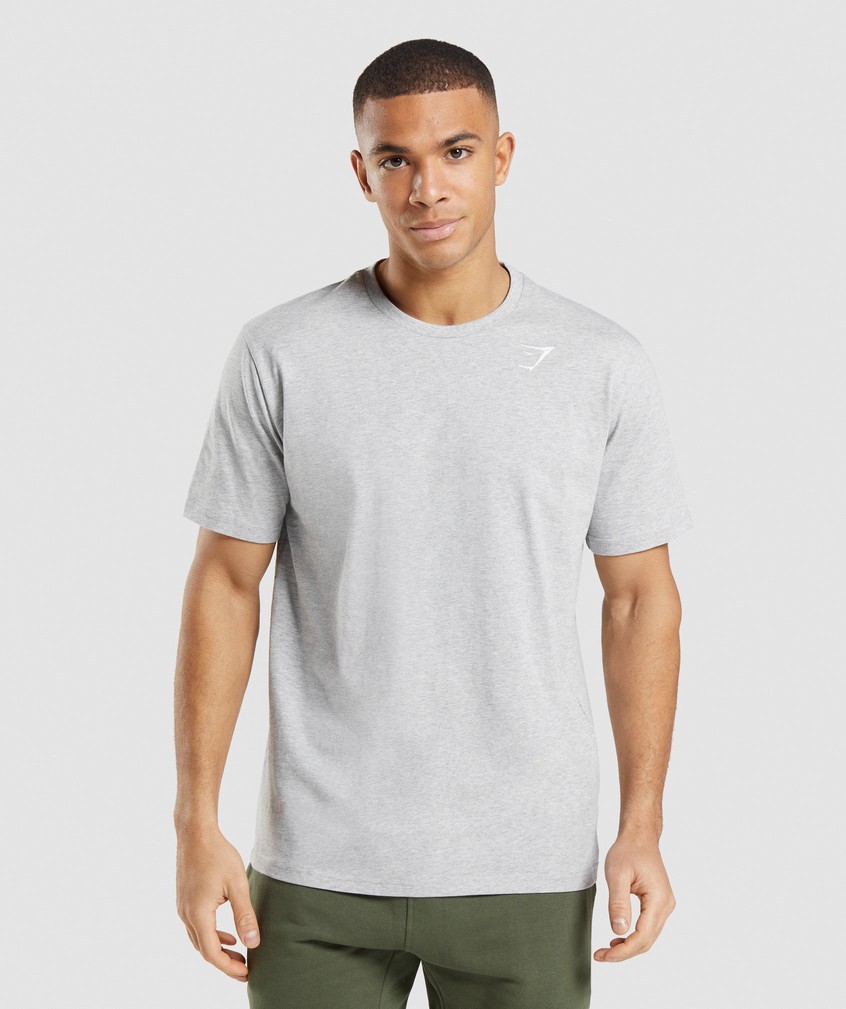 Light Grey Men's Gymshark Crest T-Shirts | USA-84369