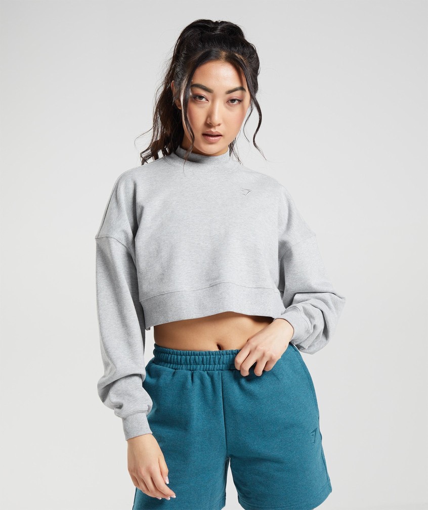 Light Grey Women's Gymshark Rest Day Sweats Cropped Pullover | USA-06817