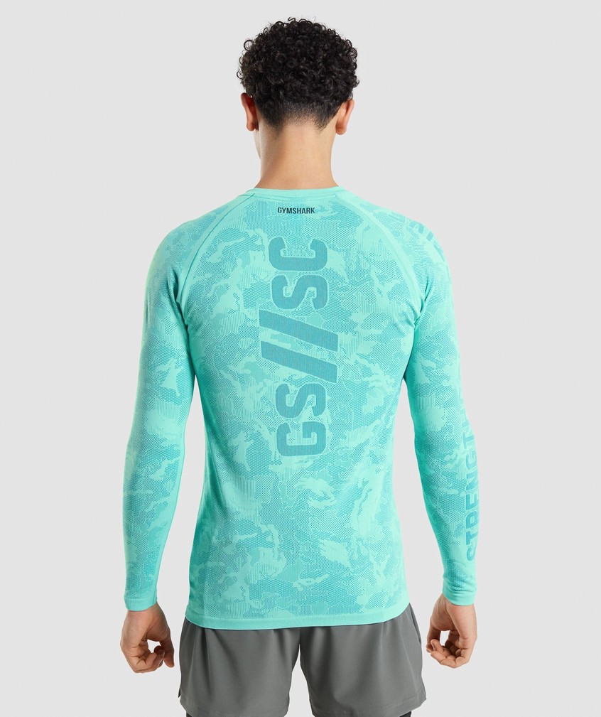 Light Turquoise / Blue Men's Gymshark Steve Cook Long Sleeve Seamless T-Shirts | USA-64537