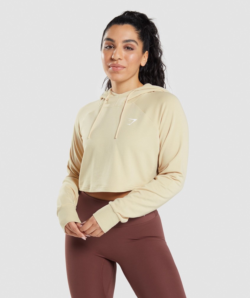 Light Yellow Brown Women's Gymshark Training Cropped Hoodie | USA-58904