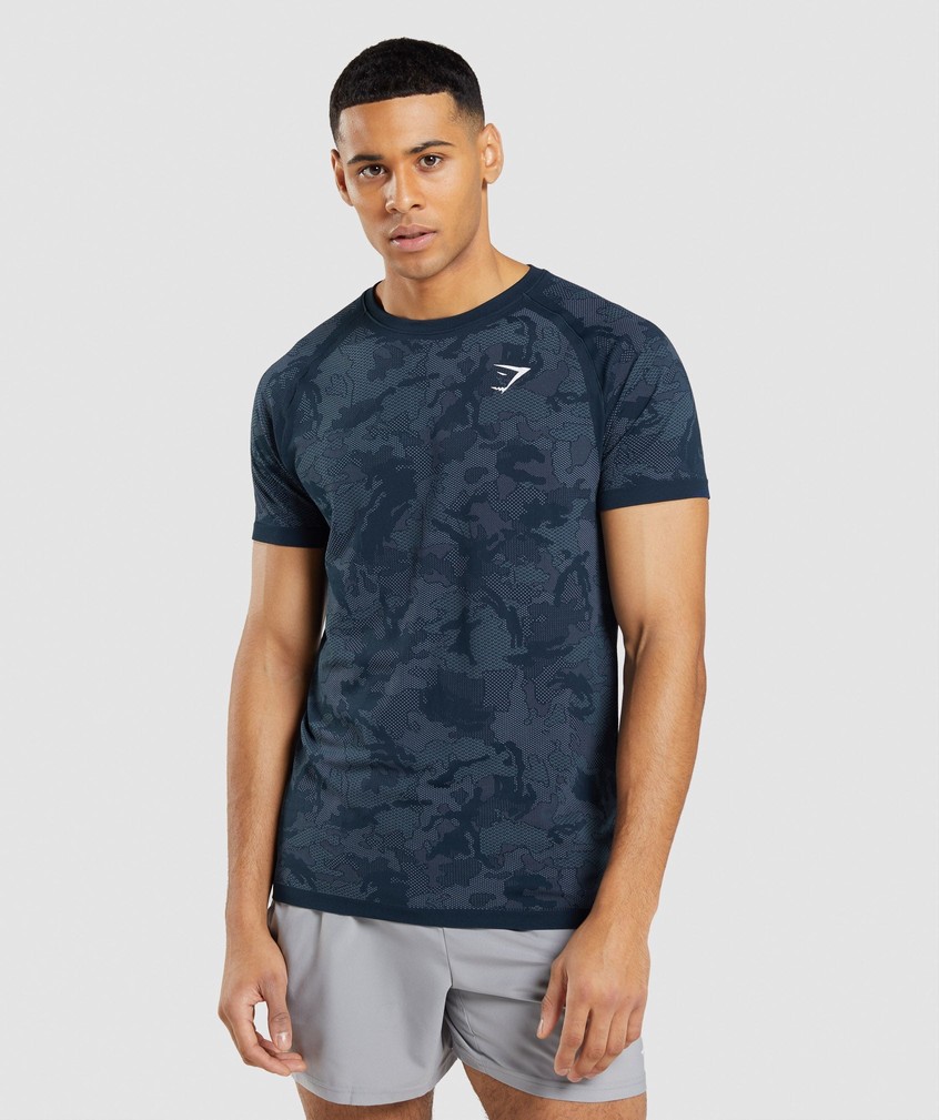 Navy / Blue Men's Gymshark Geo Seamless T-Shirts | USA-79582