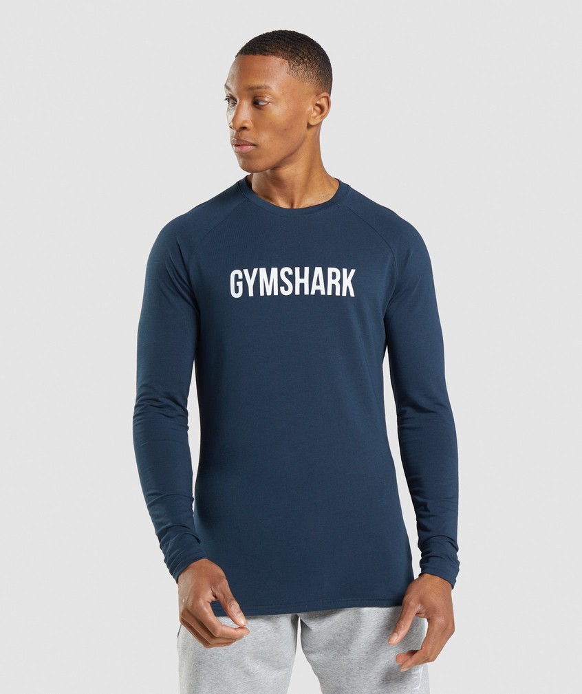 Navy Men's Gymshark Apollo Long Sleeve T-Shirts | USA-21496