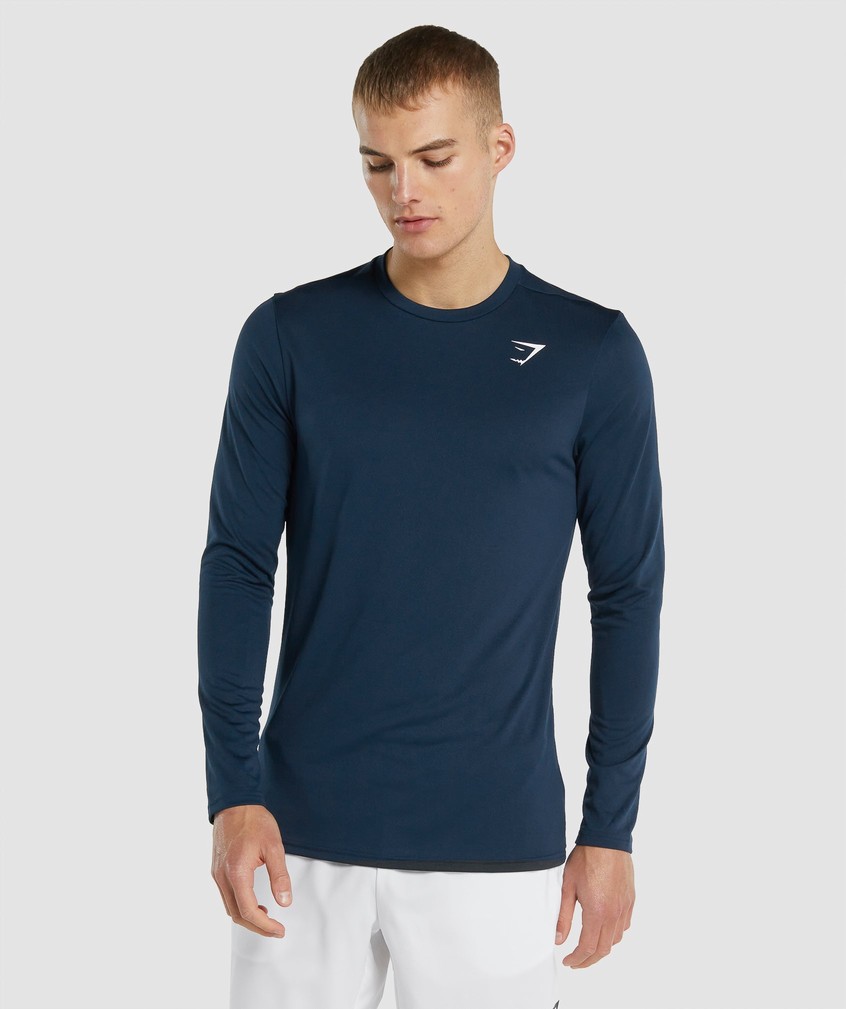 Navy Men's Gymshark Arrival Long Sleeve T-Shirts | USA-70594