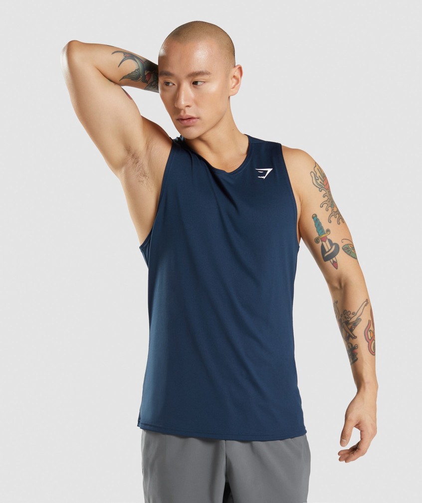 Navy Men's Gymshark Arrival Tank | USA-96145