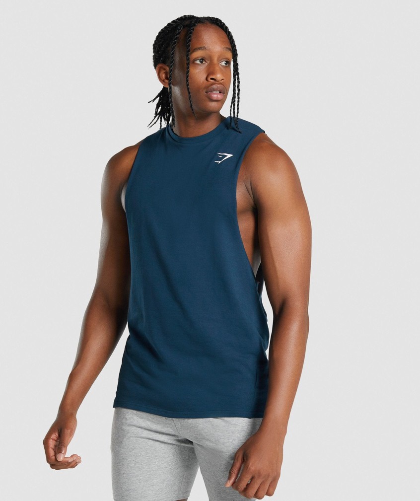 Navy Men's Gymshark Critical 2.0 Drop Arm Tank | USA-54621