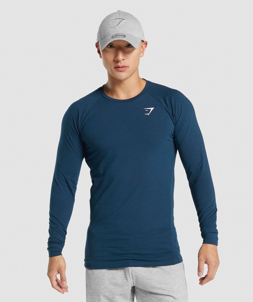 Navy Men's Gymshark Critical 2.0 Long Sleeve T-Shirts | USA-07642