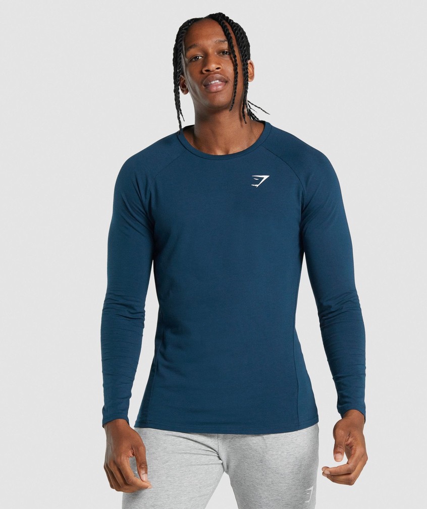 Navy Men's Gymshark Critical 2.0 Long Sleeve T-Shirts | USA-90123