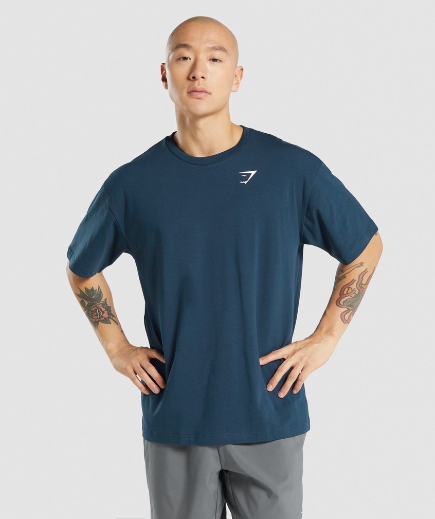 Navy Men's Gymshark Essential Oversized T-Shirts | USA-18657