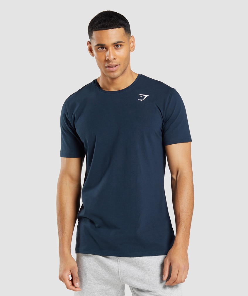 Navy Men's Gymshark Essential T-Shirts | USA-42730