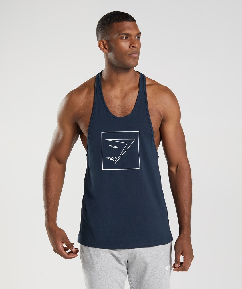 Navy Men's Gymshark Outline Stringer | USA-51862