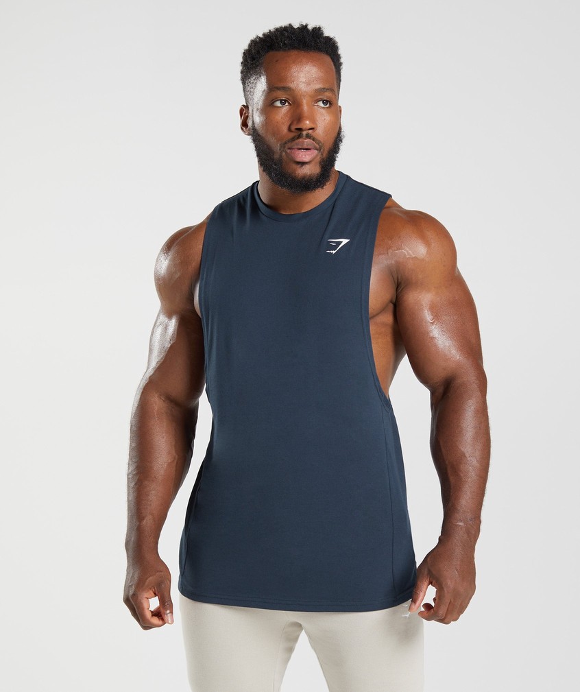 Navy Men's Gymshark React Drop Arm Tank | USA-07832