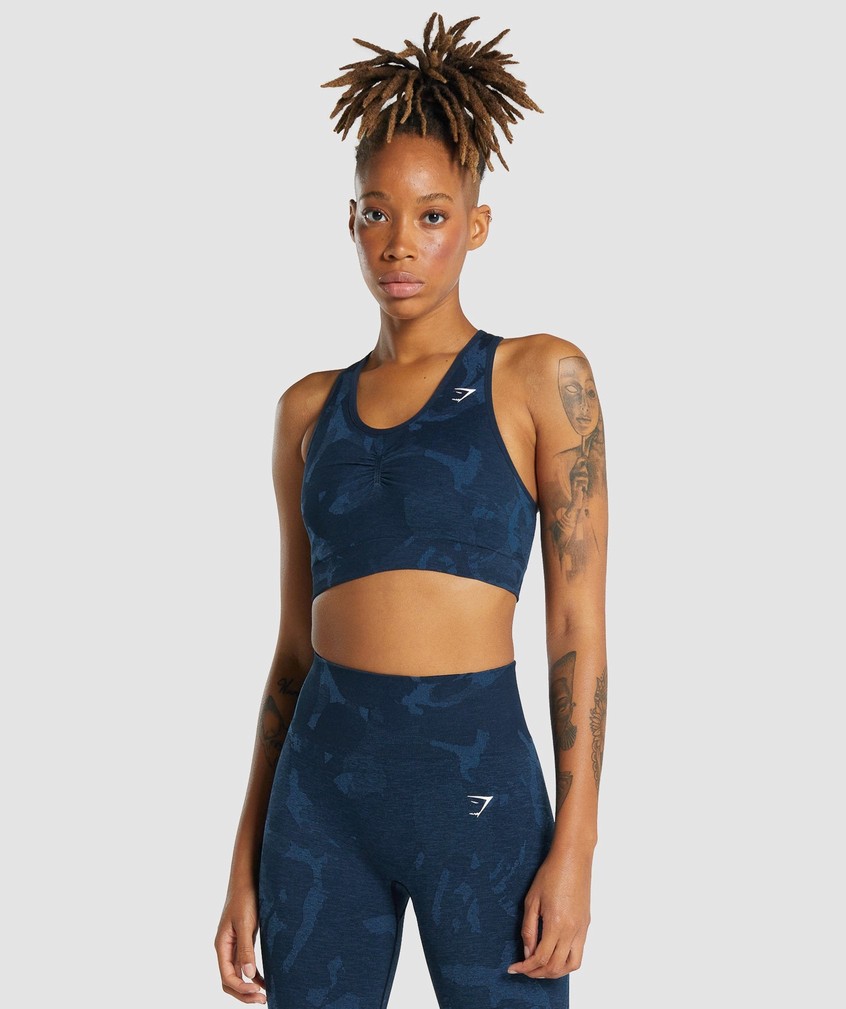 Navy Women's Gymshark Adapt Camo Seamless Racer Back Sports Bra | USA-58401