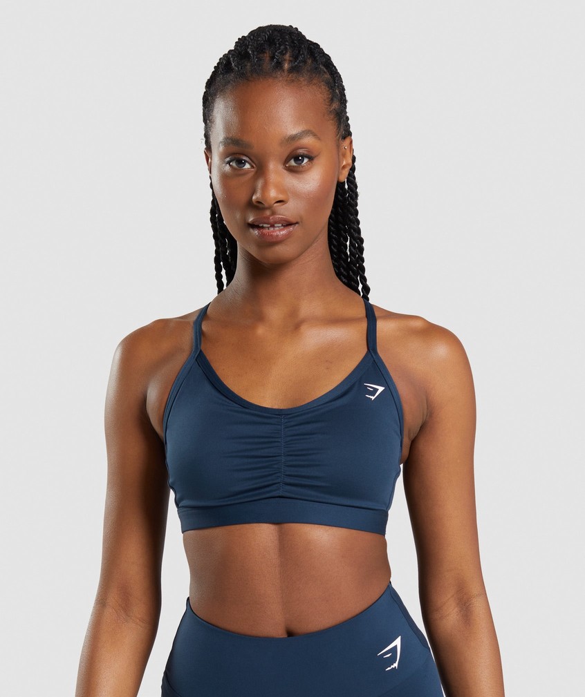 Navy Women's Gymshark Ruched Sports Bra | USA-73152