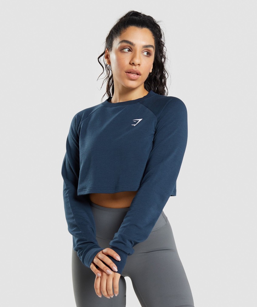 Navy Women's Gymshark Training Cropped Sweater | USA-79045