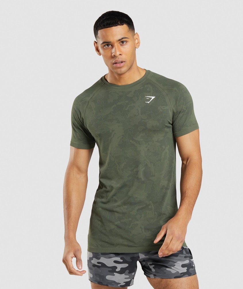 Olive / Black Men's Gymshark Geo Seamless T-Shirts | USA-72913