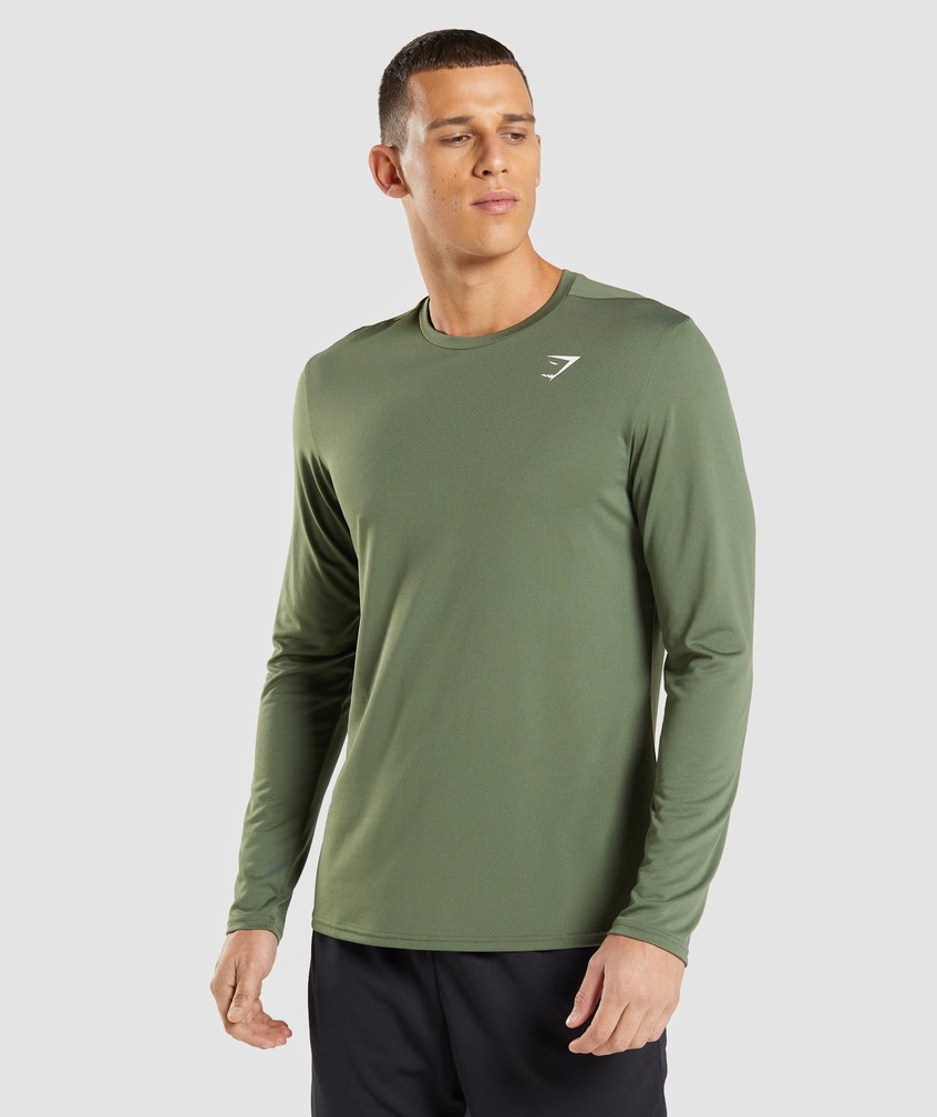 Olive Men's Gymshark Arrival Long Sleeve T-Shirts | USA-57604