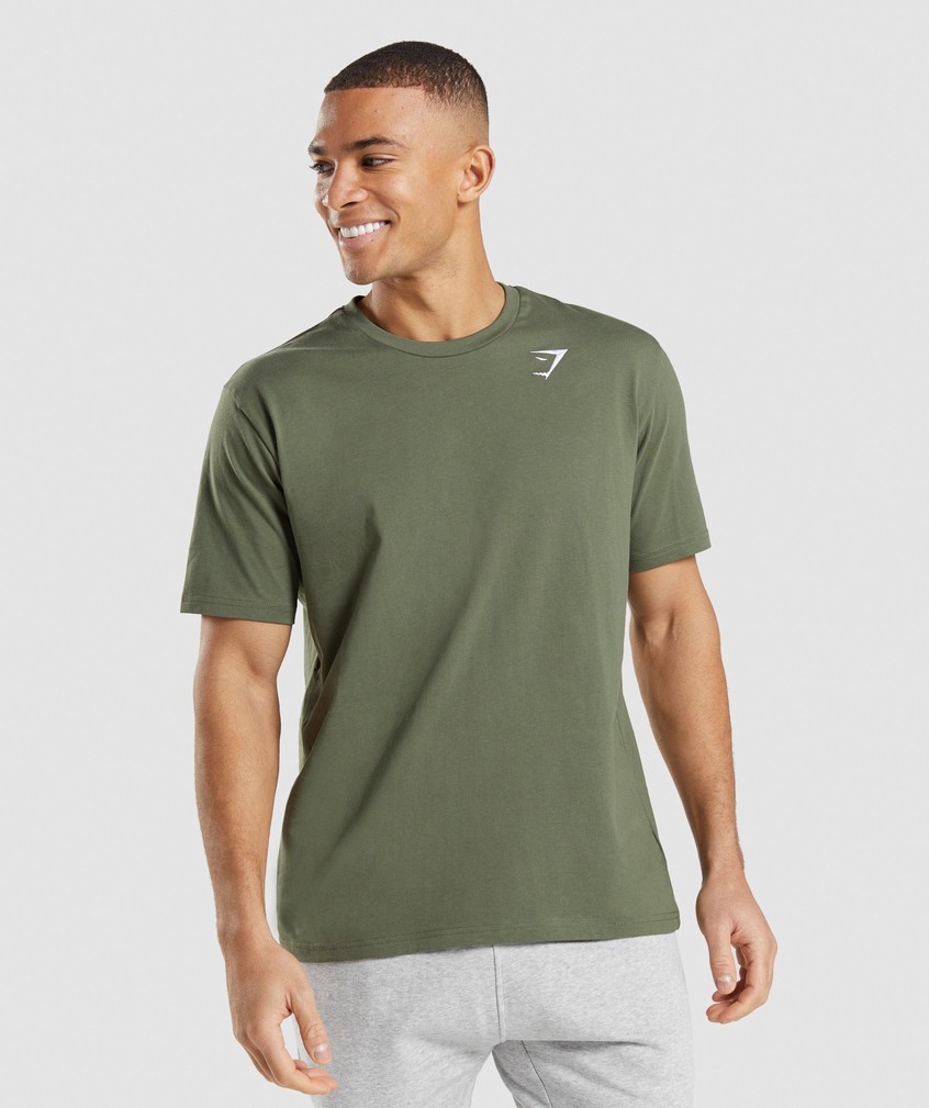 Olive Men's Gymshark Crest T-Shirts | USA-76241