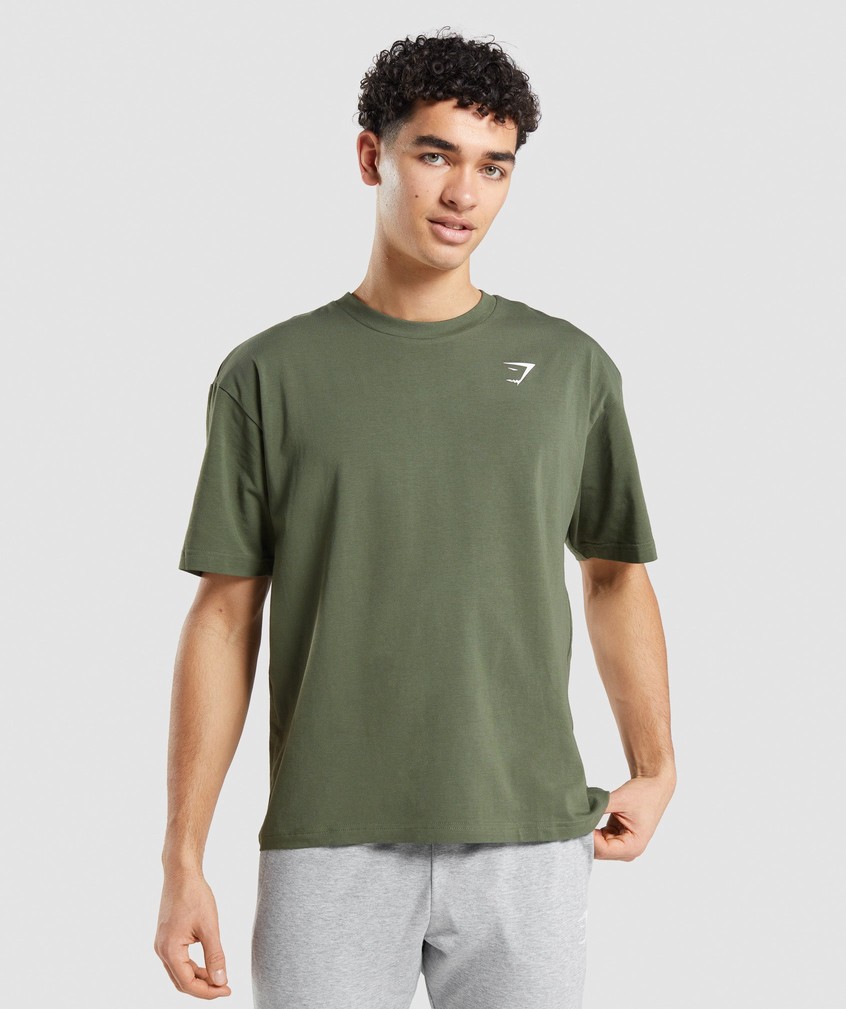 Olive Men's Gymshark Essential Oversized T-Shirts | USA-37961