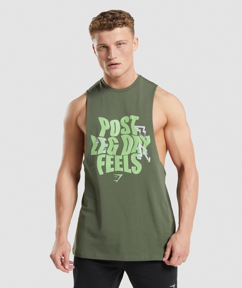 Olive Men's Gymshark Leg Day Drop Arm Tank | USA-54301