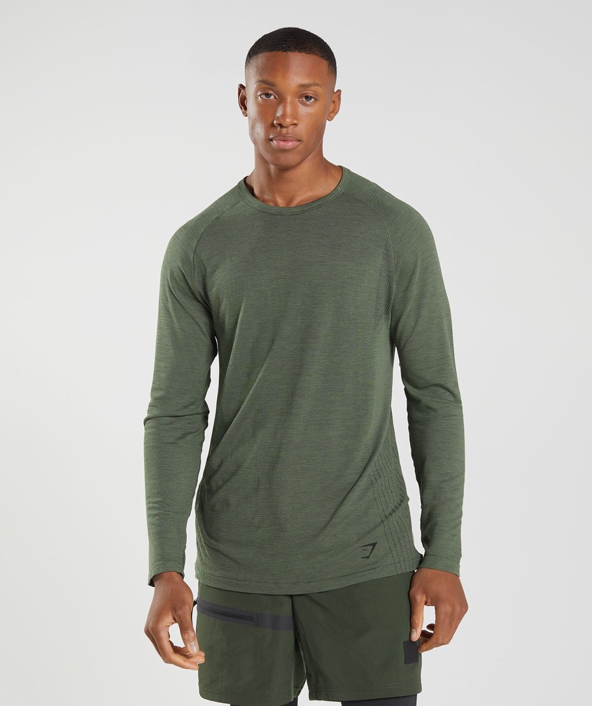 Olive Men's Gymshark Retake Seamless Long Sleeve T-Shirts | USA-42809