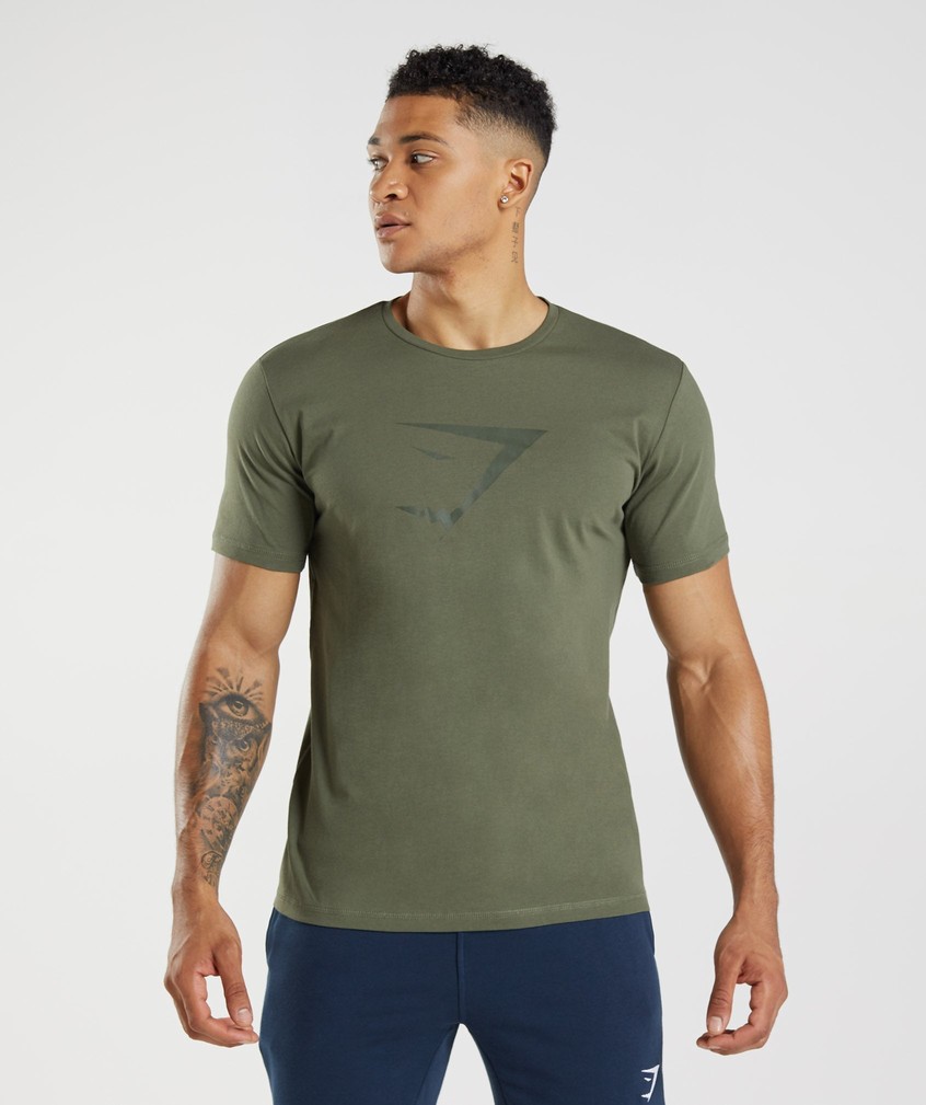 Olive Men's Gymshark Sharkhead Infill T-Shirts | USA-06519