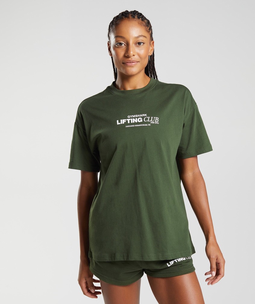 Olive Women's Gymshark Social Club Oversized T-Shirts | USA-90423