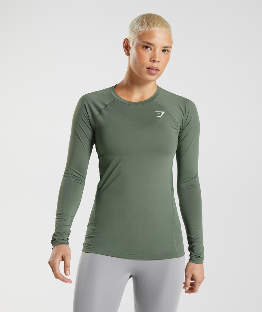 Olive Women's Gymshark Training Baselayer Long Sleeve Top T-Shirts | USA-42019