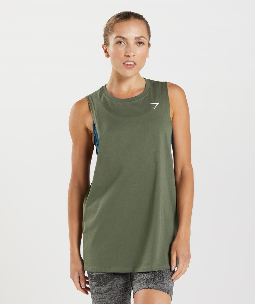 Olive Women's Gymshark Training Drop Arm Tank | USA-82165