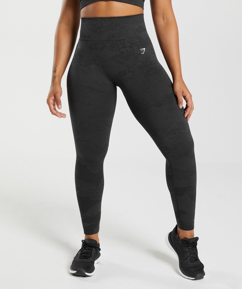 Orange / Black Grey Women's Gymshark Adapt Camo Seamless Leggings | USA-84697