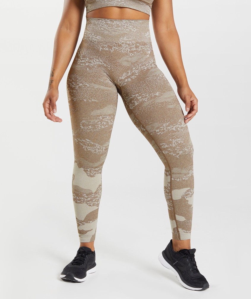 Orange / Grey / Brown Women's Gymshark Adapt Camo Seamless Leggings | USA-74123