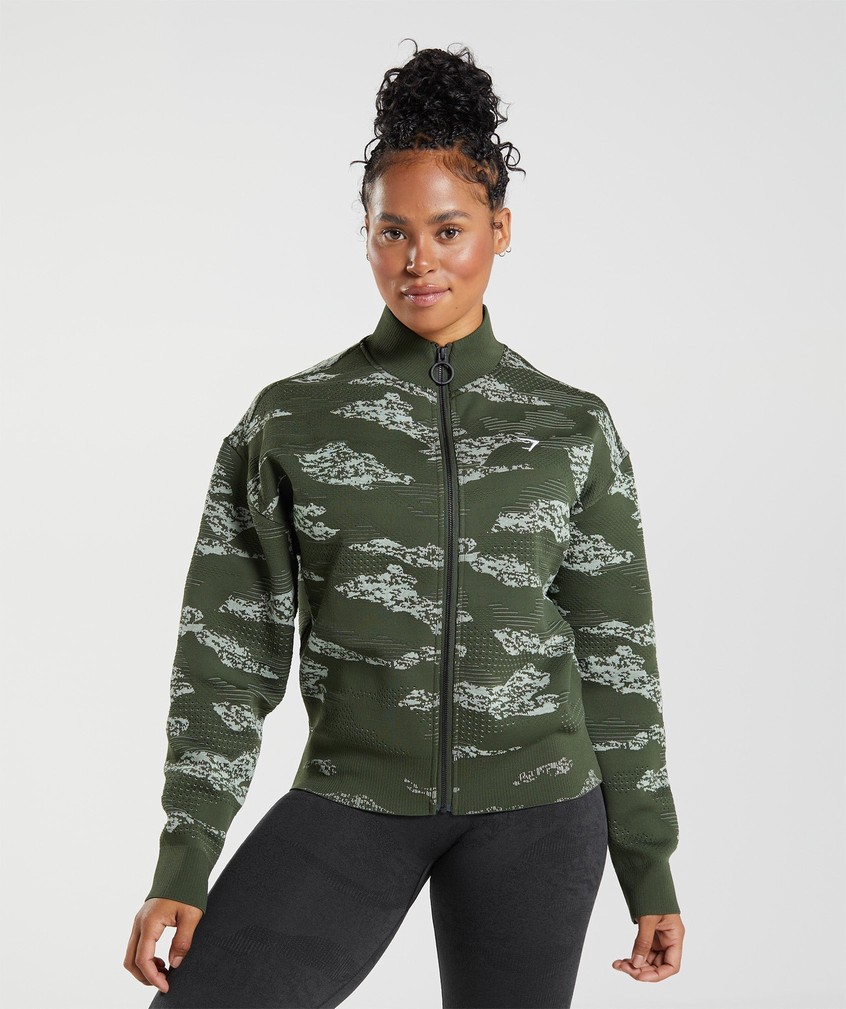 Orange / Olive / Green Women's Gymshark Adapt Camo Seamless Track Jackets | USA-40731