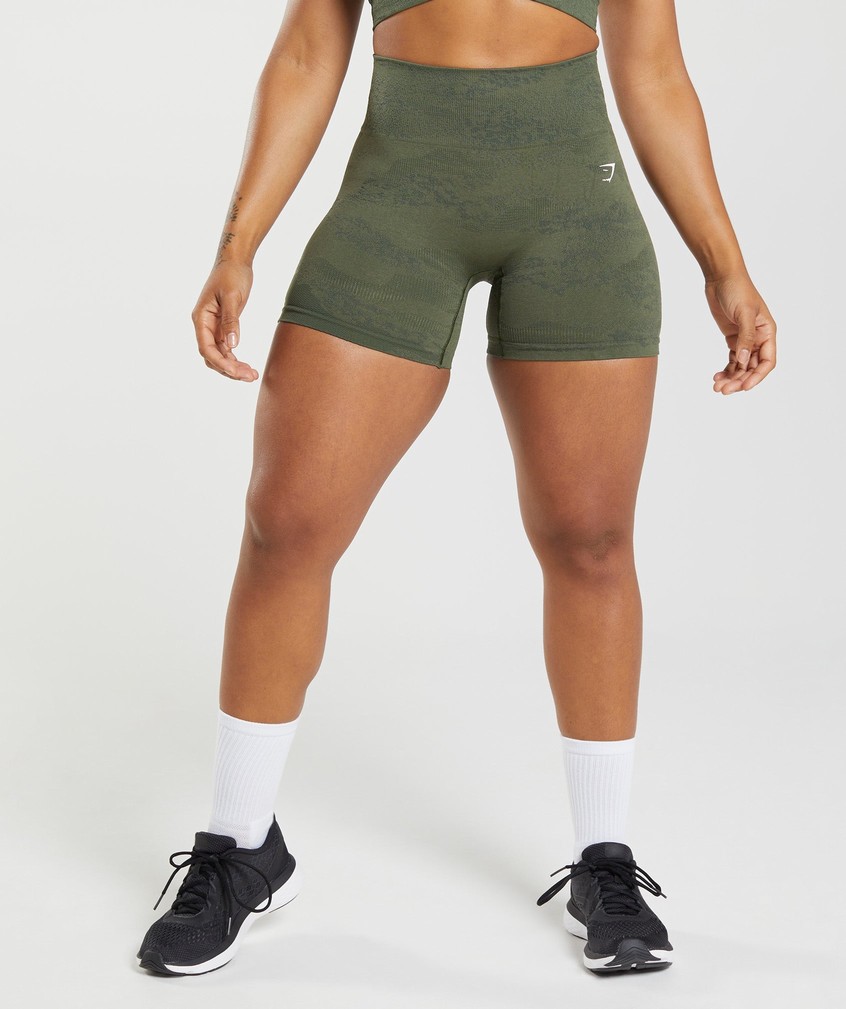 Orange / Olive Women's Gymshark Adapt Camo Seamless Shorts | USA-59421