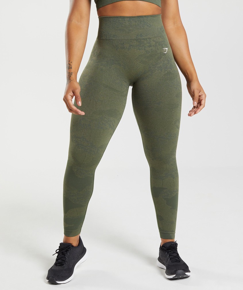 Orange / Olive Women's Gymshark Adapt Camo Seamless Leggings | USA-73695