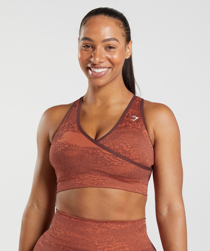 Orange / Red / Pink Brown Women's Gymshark Adapt Camo Seamless Sports Bra | USA-23917