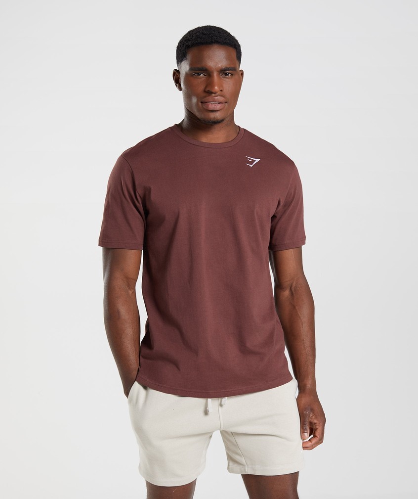 Pink Brown Men's Gymshark Crest T-Shirts | USA-93487