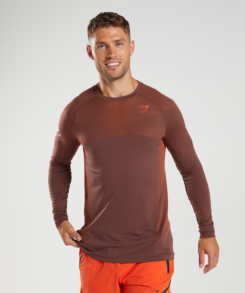 Pink Brown / Red Men's Gymshark Apex Seamless Long Sleeve T-Shirts | USA-68159