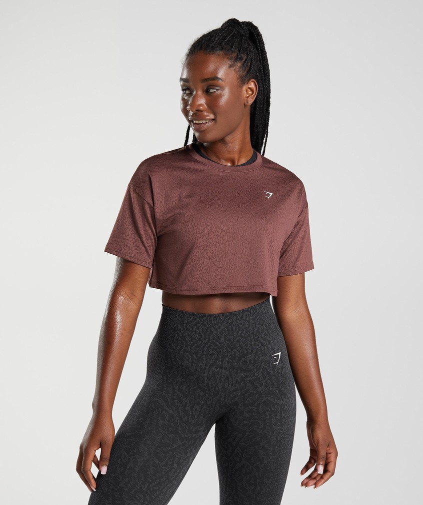 Pink Brown Women's Gymshark Adapt Animal Seamless Crop Top T-Shirts | USA-95738