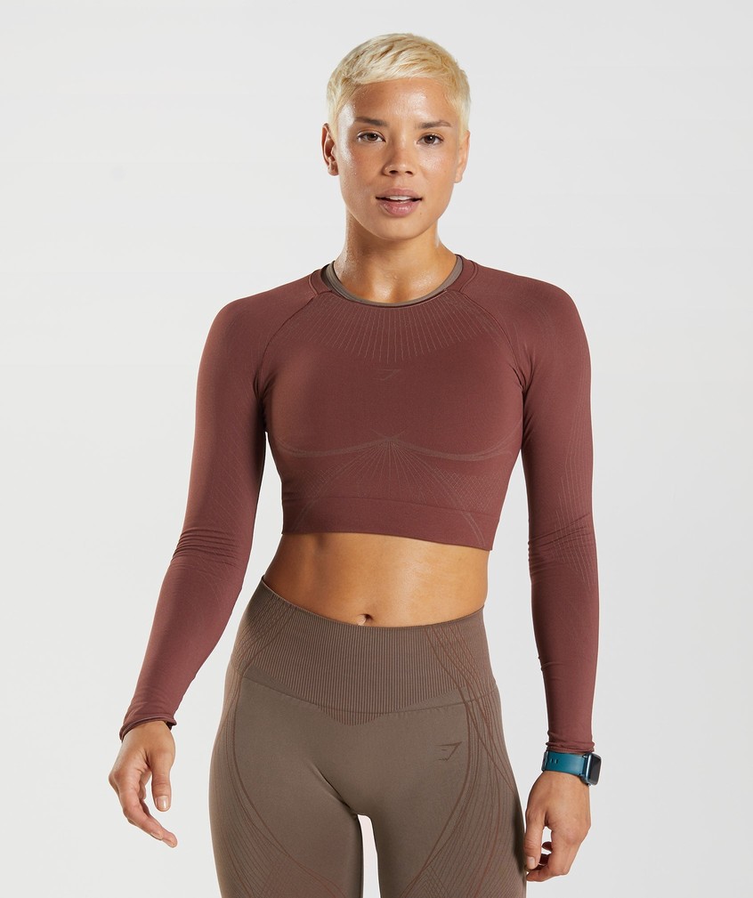 Pink Brown Women's Gymshark Apex Seamless Crop Top T-Shirts | USA-09142