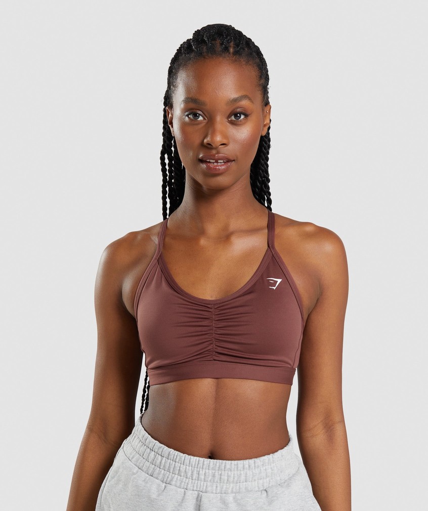 Pink Brown Women's Gymshark Ruched Sports Bra | USA-12765