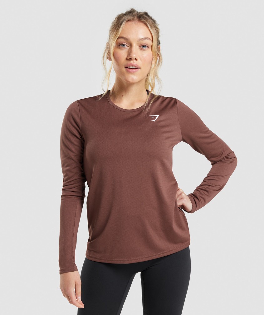 Pink Brown Women's Gymshark Training Long Sleeve Top T-Shirts | USA-53406