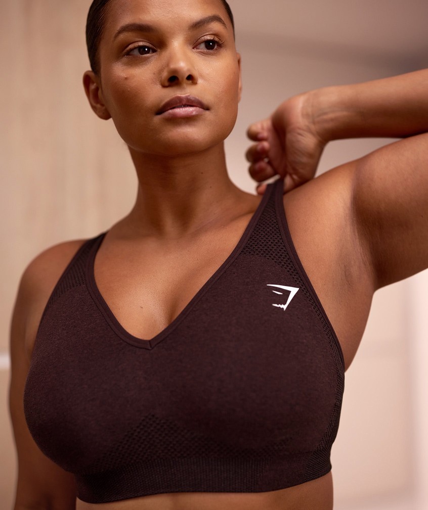 Pink Brown Women's Gymshark Vital Seamless 2.0 V Neck Sports Bra | USA-20158