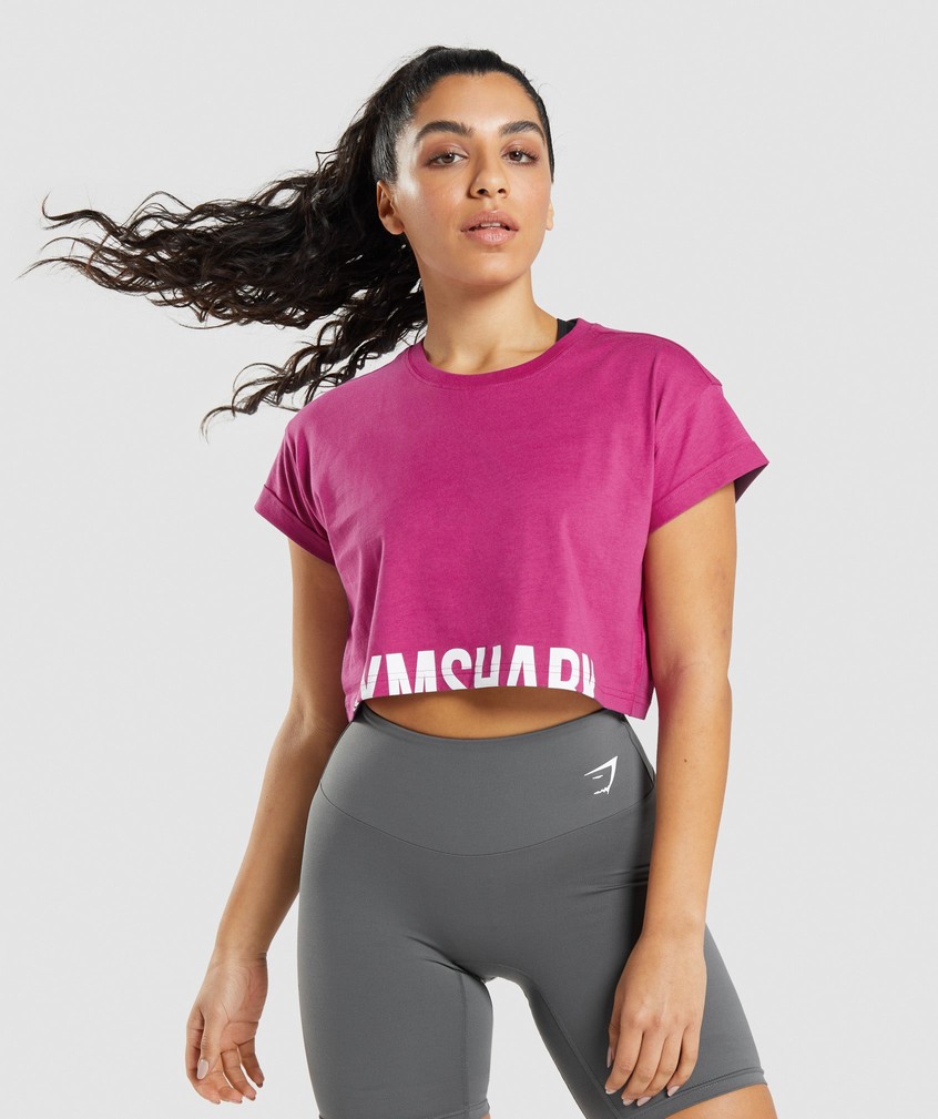 Pink Women's Gymshark Fraction Crop Top T-Shirts | USA-75019