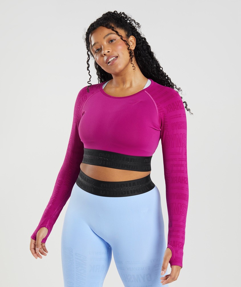 Pink Women's Gymshark Vision Long Sleeve Crop Top T-Shirts | USA-03142