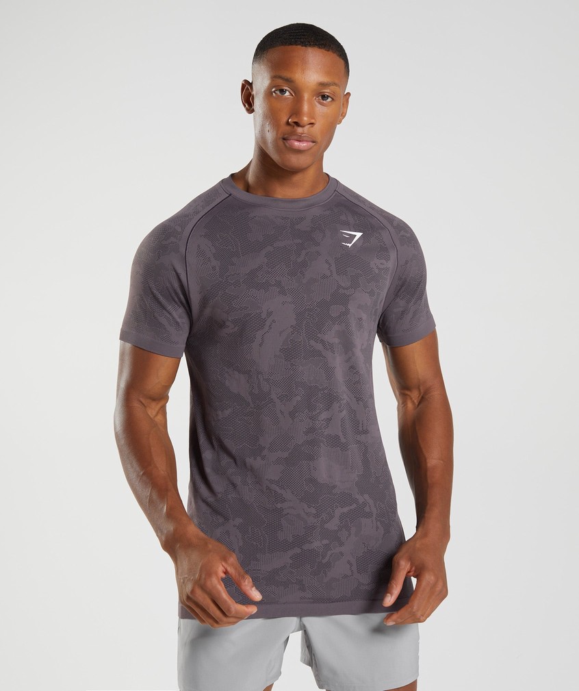 Purple / Black Men's Gymshark Geo Seamless T-Shirts | USA-41502