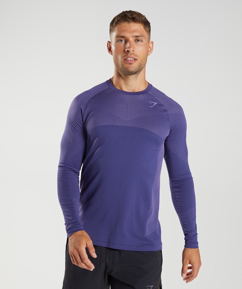 Purple Men's Gymshark Apex Seamless Long Sleeve T-Shirts | USA-35264